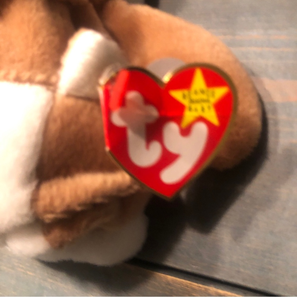 ty Wrinkles Beanie Babies - Brown and White Plush Dog Toy with Floppy Ears - Picture 4 of 10